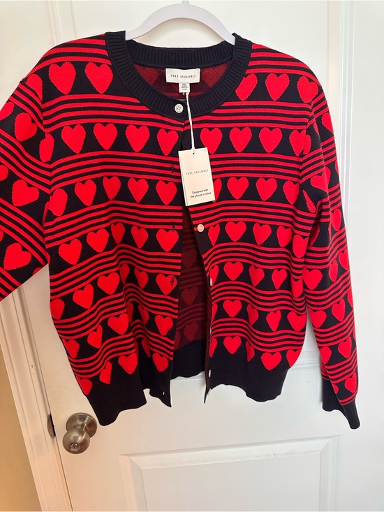 Free Assembly Sweaters - Free Assembly Red & Navy Blue Heart-Pattern Cardigan Sweater